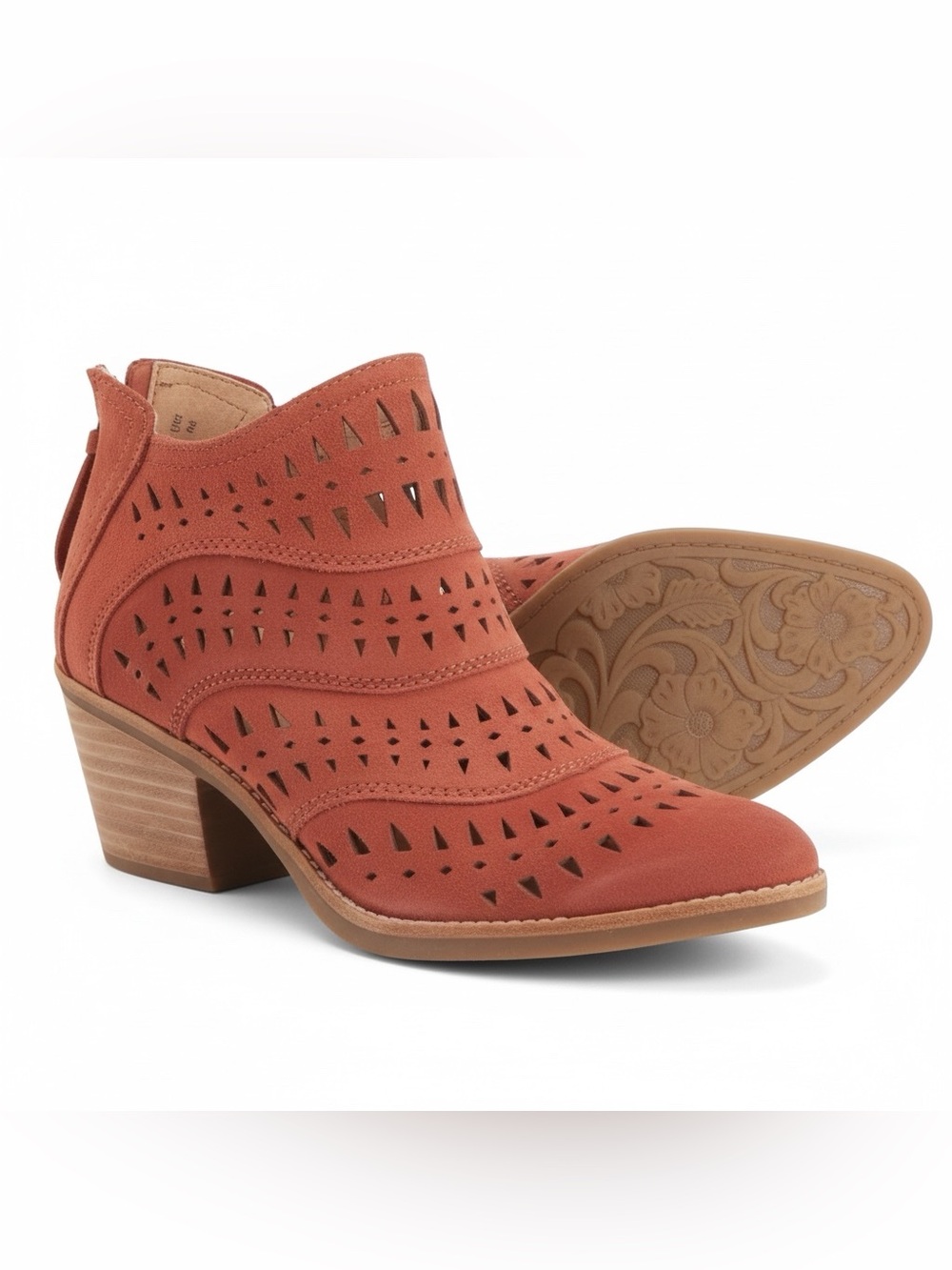 FRYE AND CO. Rust Suede Perforated Heeled Booties